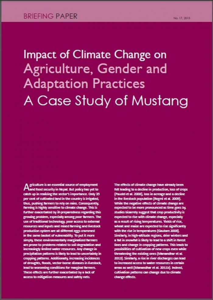 Impact of Climate Change on Agriculture, Gender and Adaptation Practices A Case Study of Mustang Impact of Climate Change on Agriculture, Gender and Adaptation Practices A Case Study of Mustang